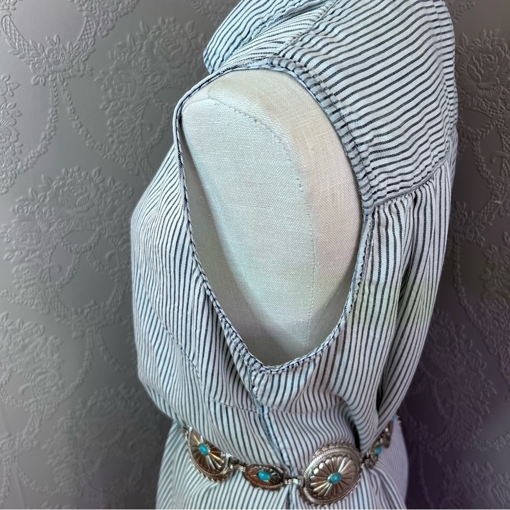 Striped Sleeveless Shirt Dress with Belt Workshop L Large Pin Stripe shirt - Picture 3 of 5